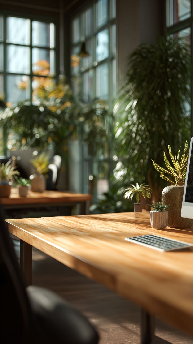 A calm, plant-filled workspace